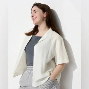 UNIQLO LINEN BLEND OPEN COLLAR SHORT SLEEVE SHIRT  XS